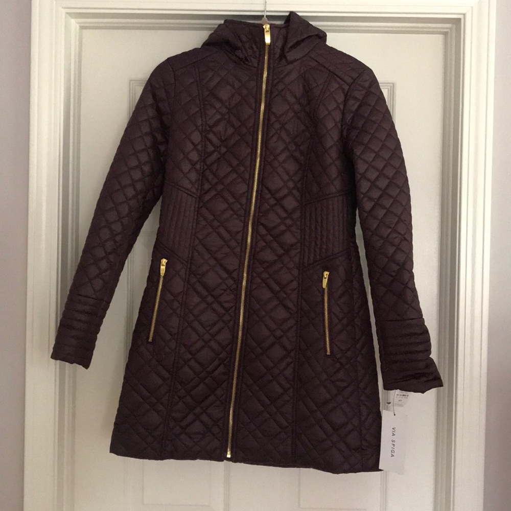 Via Spiga Lightweight Puffer Coat Jacket Purple